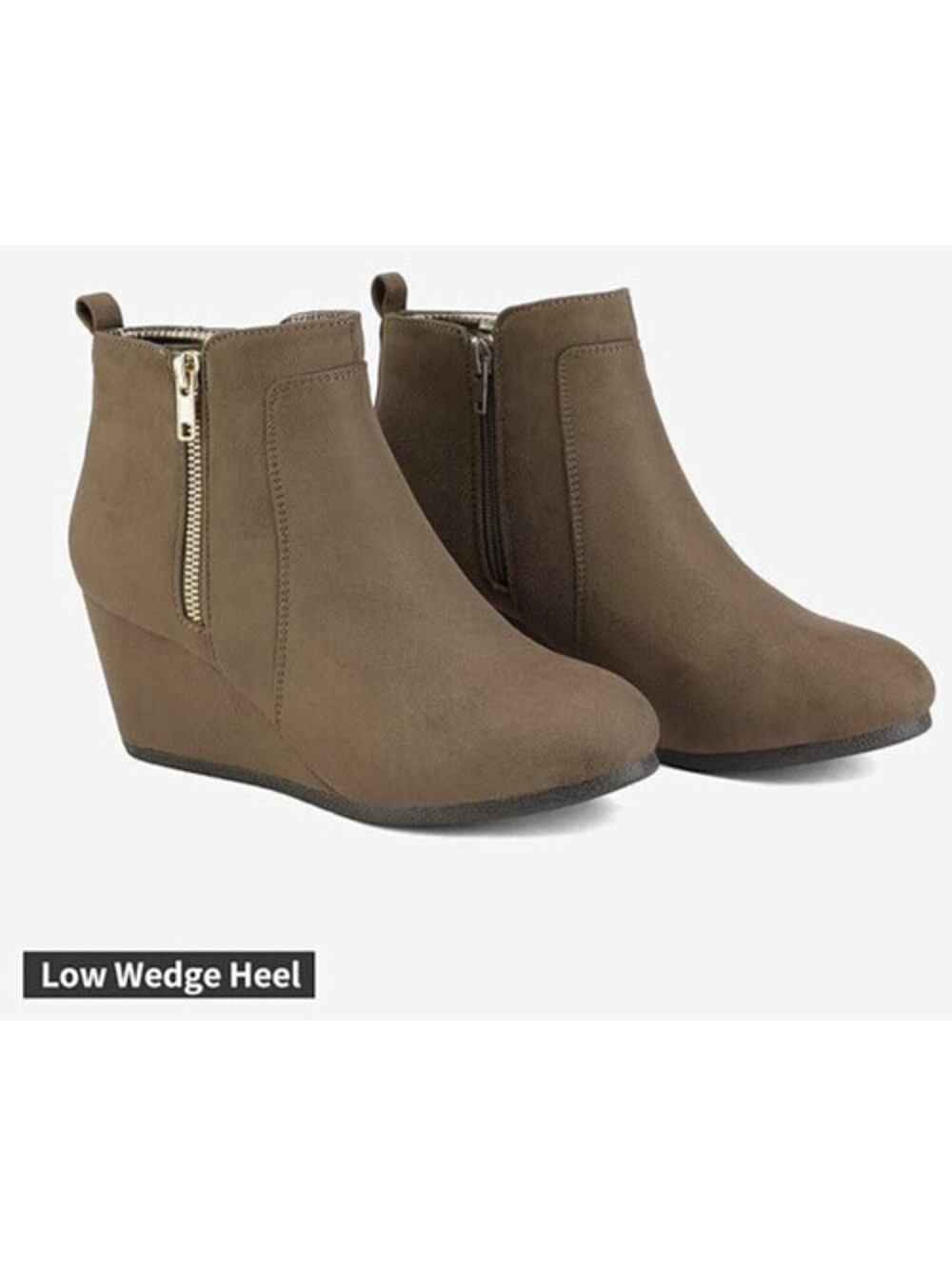 DREAM PAIRS Women's Low Wedge Heel Ankle Booties, Double/Taupe/Suede, 7